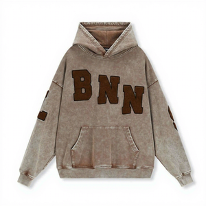 Sudadera con Capucha Estilo Urbano Vintage, de Algodón Grueso y Transpirable, con Estampado 3D, Lavado Ácido, Logotipo Personalizado, Bordado Chenille Desgastado para Hombre - Product Image 1