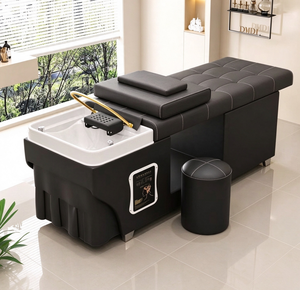 Fauteuil de lavage moderne pour salon de coiffure et spa, avec bac de lavage et lit de lavage en cuir PU, station de lavage capillaire professionnelle - Product Image 6