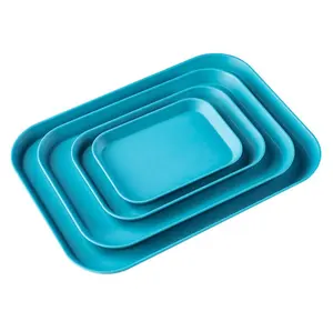Nampan Plastik Warna-warni, Piring Persegi Panjang Baki Roti Kue Makanan Ringan Plastik Set 4 Buah