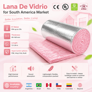 Couverture en <span class=keywords><strong>laine</strong></span> <span class=keywords><strong>de</strong></span> <span class=keywords><strong>verre</strong></span> rose UET USA, épaisseur 100 mm, 12 kg/m³, pour toiture - Product Image 1