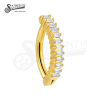 SUPERSTAR ASTM F136 Titan Prong-Setting Klarer Baguette-CZ Breiter Gebogener Design Bauchnabelpiercing Schmuck