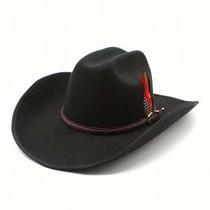 Sombrero Vaquero al por Mayor, Sombreros de Vaquero con Plumas Baratos para Hombre, Adulto, Viajes al Aire Libre, Casual, Cuatro Estaciones, Unisex - Product Image 1