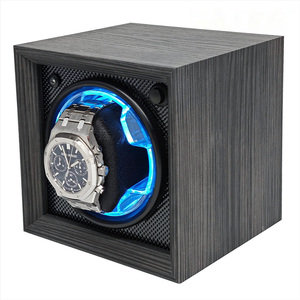 Remontoir de <span class=keywords><strong>montre</strong></span> simple de lumière LED bleue de grain de bois gris de luxe boîte de remontoir de <span class=keywords><strong>montre</strong></span> automatique muet intelligent - Product Image 2