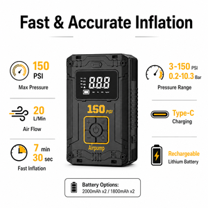 OEM ODM 150PSI Cordless Tire Inflator Portable Air Compressor <b>Pump</b> with Digital Gauge LED Light Power Bank SOS for Car Wholesale - Product Image 3