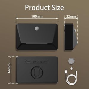 USB Rechargeable LED Wall Lamp Sensor Control Black Plastic Minimalist Design 2700K Warm White <b>Light</b> Wall Mounted for Bedroom - Product Image 5