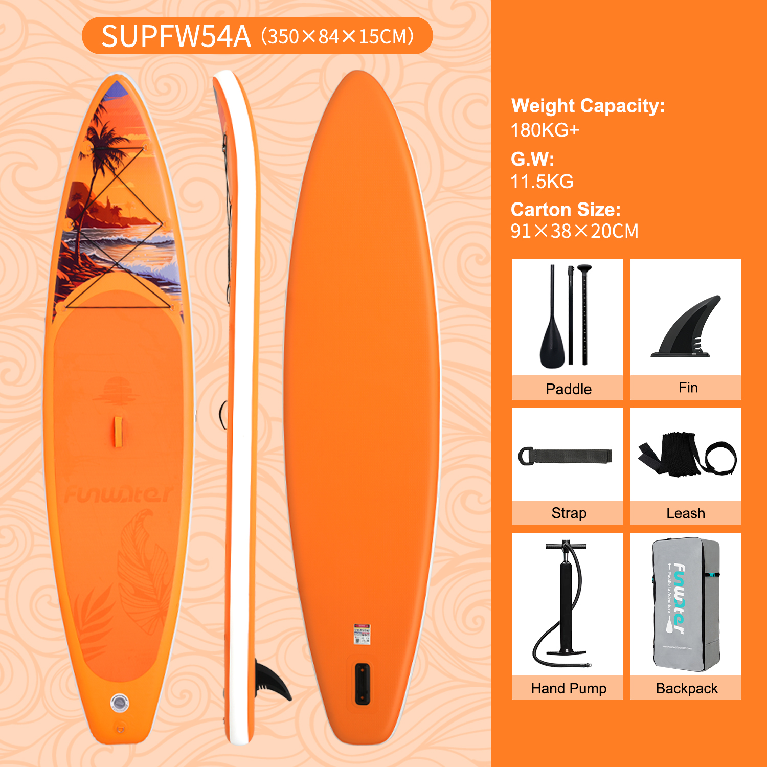 350*84*15 cm--SUPFW54A--Arancione