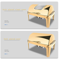 Liantong Fabrik Edelstahl Goldenes Rechteckiges Chafing Dish mit Glasdeckel – Hotel & Restaurant Küchenausstattung Speisenwärmer Set