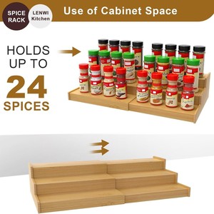 Étagère à épices en bois de bambou à trois niveaux, extensible et réglable, rangement de cuisine multifonctionnel, organisateur d'assaisonnements, profondeur 8-11,9 pouces - Product Image 4