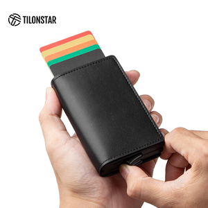 TILONSTAR TG201D Custom Travel Gift Double Aluminum Leather Card Holder <b>RFID</b> <b>Blocking</b> Business Pop up <b>Wallet</b> - Product Image 3