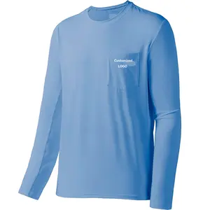 UPF 50+ Performance hiking fishing shirt custom 100% polyester unisex long sleeve t shirts with pocket
