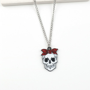 Colliers pendentifs vintage crâne cerise pour femmes et hommes, bijoux punk pour couple, accessoires d'Halloween - Product Image 2