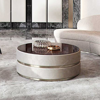 Table basse moderne de luxe italienne SPARKLE en acier inoxydable, pierre artificielle, coins en cuir, meubles de salon