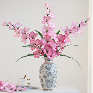 <b>Artificial</b> Gladiolus Silk Flower <b>Bouquet</b> High Simulation Wedding Home Decoration Pink Vase Arrangement - Product Image 1