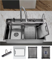 Robinet cascade numérique intelligent à LED, évier de cuisine moderne multifonctionnel à grand bac unique en acier inoxydable NANO 304
