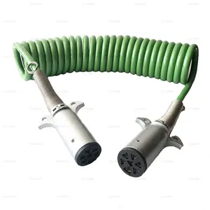 7 way Coiled ABS Trailer Cable Heavy Duty Green Suzi Trailer Parts Cable for Semi Trucks Trailer Tractors