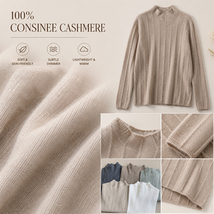 Cashmere Women's Half Turtleneck Vertical Stripe Knit Sweater Comfort <b>Skin</b>-Friendly <b>Base</b> <b>Layer</b> Top Custom Logo Premium Soft Warm - Product Image 3