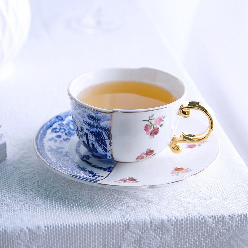Coffret cadeau Rose Bleu Blanc 2 tasses et 2 soucoupes