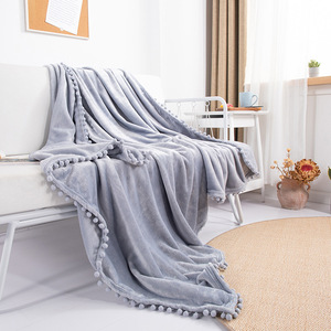 Gran oferta, manta tejida <span class=keywords><strong>con</strong></span> flecos y borlas de <span class=keywords><strong>pompones</strong></span> a cuadros de lana suave de estilo bohemio para decoración del hogar y uso en la cama, estilo liso - Product Image 2
