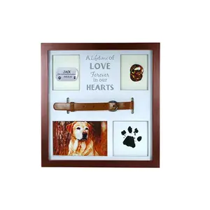 Personalizado personalizado pet memorial pata impressão de madeira foto molduras com almofada inkless