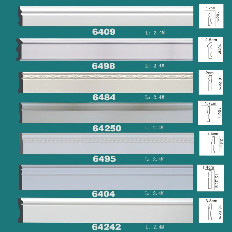 उच्च गुणवत्ता के निर्माण सजावटी Polyurethane झालर बोर्ड सफेद रंग पु फोम मंजिल Baseboard दीवार अस्तर baseboard पु