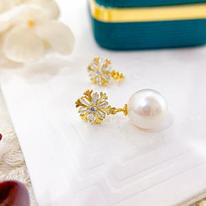 Boucles d'oreilles pendantes en argent S925 avec support vide pour perles DIY, motif flocon de neige, pour perles rondes de 8-11 mm, modèle 21137 - Product Image 3