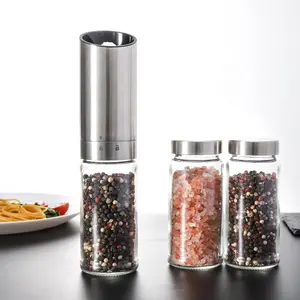 Utensílios de cozinha 170ml, frascos de vidro s/s conjunto de moedor de sal e pimenta de cerâmica elétrico