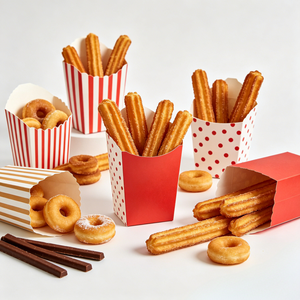 Cajas para Churros, Cajas para Papas Fritas, Cajas para Aros de Cebolla, Cajas para Papas Fritas de Camote, Cajas para Pollo Frito, Empaques Desechables al por Mayor para Churros - Product Image 1