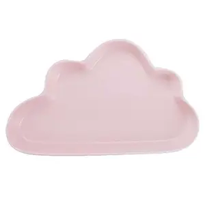 Assiette de bijoux en forme de nuage de Cloud, bibelot plat Unique, support de bagues de rangement en céramique rose