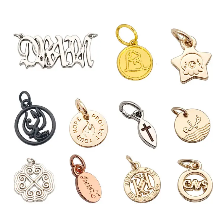 2023 Custom made logo engraved gold pendant metal jewelry tags charms for necklace bracelet