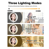 Miroir de maquillage éclairé de 8 pouces, grossissement 10x, miroir de courtoisie LED rechargeable par USB et à intensité réglable, 360° °   Miroir cosmétique de table rotatif