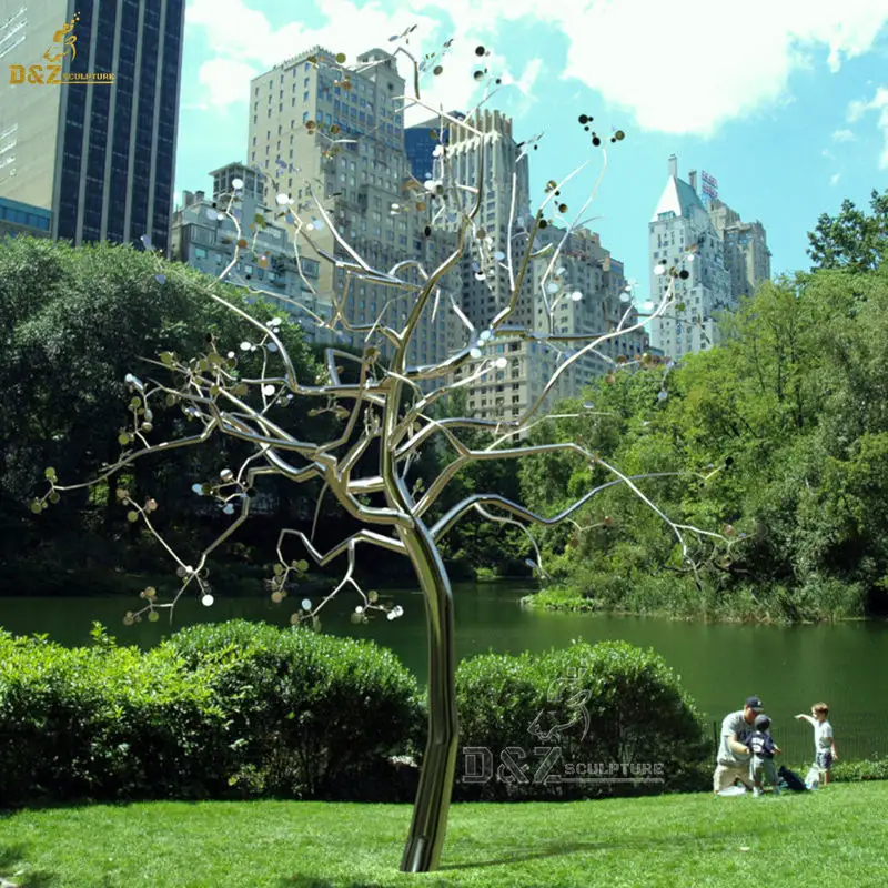 Life-Size Garden High Polished Mirror Tree with Little Leaves Stainless Steel Sculpture D&Z