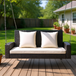 Balançoire suspendue d'extérieur en rotin PE pour 2 personnes avec coussin, banc de patio au design contemporain - Product Image 2