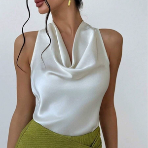 Débardeurs <span class=keywords><strong>en</strong></span> satin tendance pour femmes, coupe ample, sans manches, <span class=keywords><strong>col</strong></span> <span class=keywords><strong>en</strong></span> <span class=keywords><strong>V</strong></span>, chemisiers, hauts - Product Image 1
