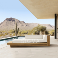 Chaise longue en teck avec table basse, construction en bois massif, coussin en tissu résistant aux intempéries, couleur personnalisable pour balcon et jardin
