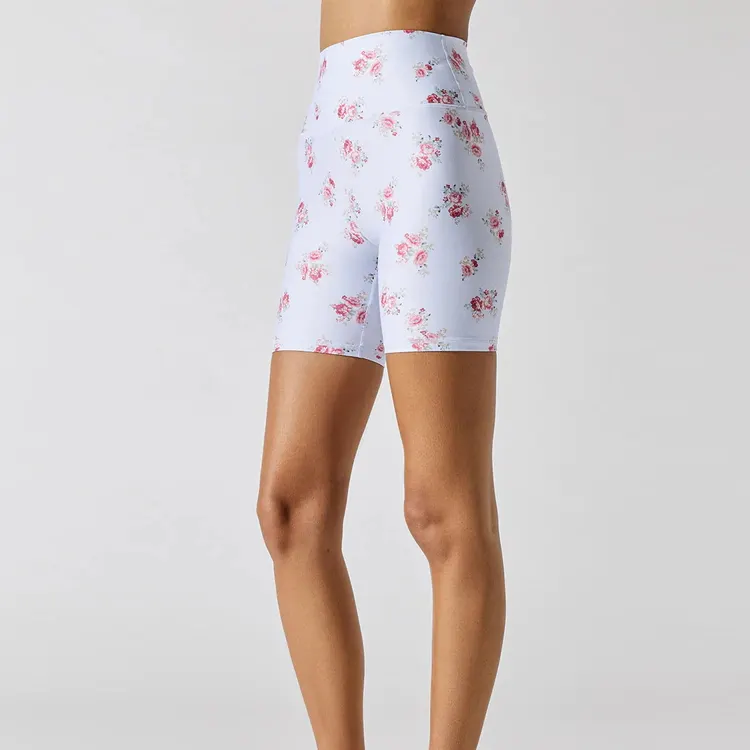 women shorts digital printing flower pattern Sports cycling workout gym shorts High Waist Biker yoga Short