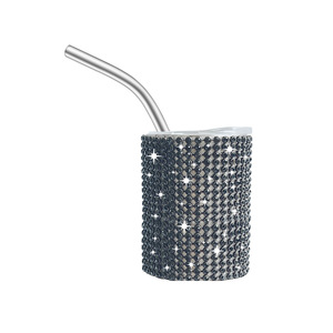 แก้วเพชรไรน์สโตนพร้อมฟางและฝาปิดสำหรับวิญญาณเดินทางแก้วบลิงบลิงน่ารักขนาด3ออนซ์แก้วช็อต - Product Image 3