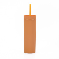 Double tasse en plastique à point croisé, coupe à eau à peinture en caoutchouc Simple personnalisée 16OZ tasse à paille à corps droit scellée