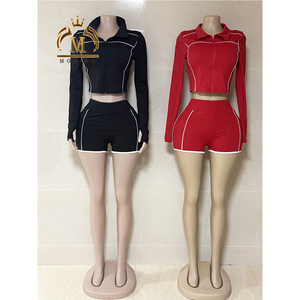 Frühling Herbst Damen Trainingsanzüge Crop-Jacke 2-teiliges Kurzes Set Passende Jogginganzüge für Damen Zweiteiler Damenbekleidung - Product Image 2