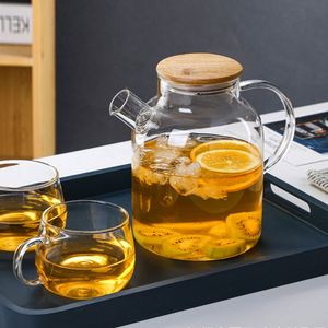 Théière en verre borosilicate de haute qualité, personnalisable, en gros, 1000 ml/1800 ml, avec bec verseur filtrant amovible et couvercle en bambou - Product Image 4