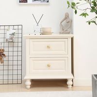 Mesita de Noche de Madera Maciza con Dos Cajones, Color Blanco Crema Europeo, Diseño Nórdico Minimalista de Lujo Ligero para Sala de Estar de Apartamento