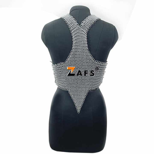 Sujetador de malla Medieval con estilo, anillo de aluminio con botones, correa de espagueti, diseño único con flecos, traje de Festival, armadura pulida - Product Image 2