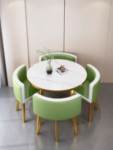 Juego de Comedor de Lujo con Mesa Redonda y Sillas Metálicas, Madera MDF, para Sala de Estar, Restaurante, Bar, Oficina, 1 Mesa y 4 Sillas, Gran Venta - Product Image 5