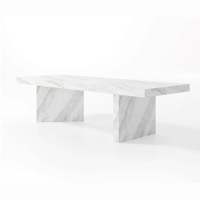 Table à manger rectangulaire en marbre massif Dream Home, pieds en panneau de pierre plat, mobilier de salle à manger minimaliste pour villa