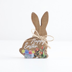 Ensemble de 4 décorations de Pâques en MDF en forme de lapin, faites à la main, décoration de printemps pour intérieur - Product Image 5