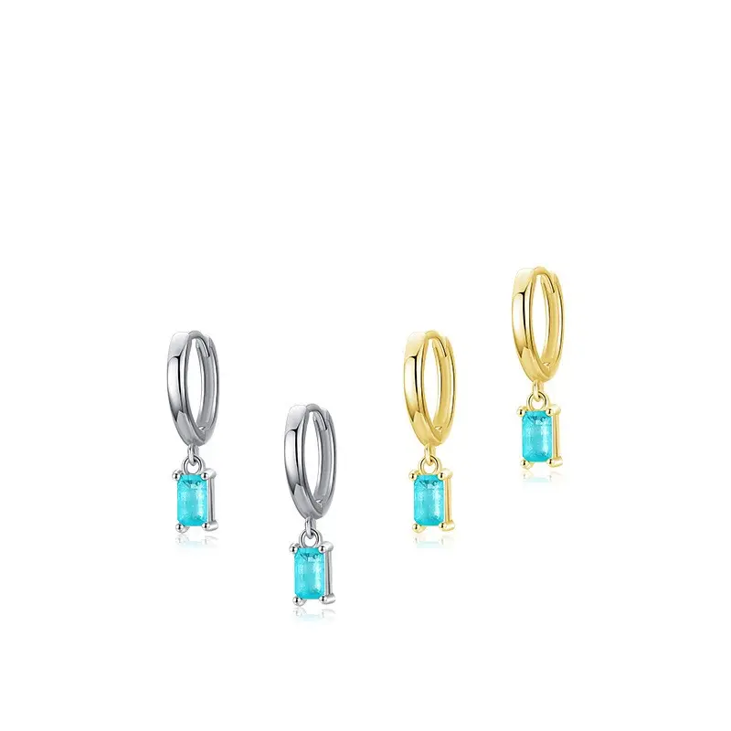 Pendientes elegantes de plata de ley S925 para mujer, aretes de aro de Color turmalina Rectangular, joyería para mujer