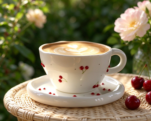 Şirin Vintage Porselen Latte Kupası, Şeftali Desenli Sır Altı Baskılı, İns Tarzı Çay İçme Kupası - Product Image 5