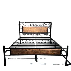 Başlık ve ayak tahtası Metal karyola iskeleti yatak çerçevesi ile yatak odası mobilyası endüstriyel stil çelik yatak metal karyola iskeleti çerçeve
