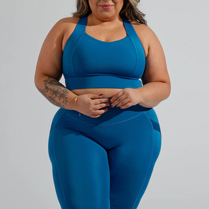 Set da Yoga a Due Pezzi Personalizzato per Taglie Forti, Abbigliamento <span class=keywords><strong>Fitness</strong></span> da Donna, <span class=keywords><strong>Leggings</strong></span> a <span class=keywords><strong>Vita</strong></span> <span class=keywords><strong>Alta</strong></span> in Spandex/Nylon con Elasticità a Quattro Vie - Product Image 1