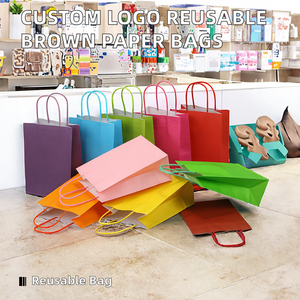 Wholesale Custom Logo Reusable Recyclable Kraft <b>Paper</b> Packaging Bags for Small Businesses Plain Brown Bags Hand Length Handles - Product Image 2