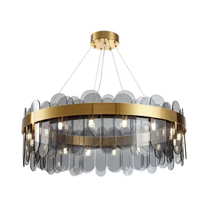 New Arrival Round Chandelier Smoky Grey/White Glass Lampshade Contemporary Fashion Stainless Steel Suspension Luminaire For Home